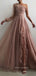 Popular Rose Gold Tulle A-line Long Evening Prom Dresses, Cheap prom dresses, YD0005