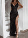 Sexy Mermaid Black Sequins Long Evening Prom Dresses, Spaghetti Straps prom dresses, YD0012