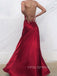 Red Satin Mermaid Sweetheart Long Evening Prom Dresses, Spaghetti Straps prom dresses, YD0013