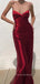 Red Satin Mermaid Sweetheart Long Evening Prom Dresses, Spaghetti Straps prom dresses, YD0013