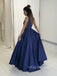 Deep V-neck Navy Blue Long Evening Prom Dresses, A-line Prom Dresses, YD0015