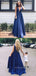 Deep V-neck Navy Blue Long Evening Prom Dresses, A-line Prom Dresses, YD0015