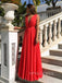 Simple Red Chiffon A-line Long Evening Prom Dresses, Custom V-neck Prom Dresses, YD0022