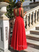 Simple Red Chiffon A-line Long Evening Prom Dresses, Custom V-neck Prom Dresses, YD0022