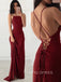 Simple Burgundy Spaghetti Straps Long Evening Prom Dresses, Cheap Custom prom dresses, YD0025