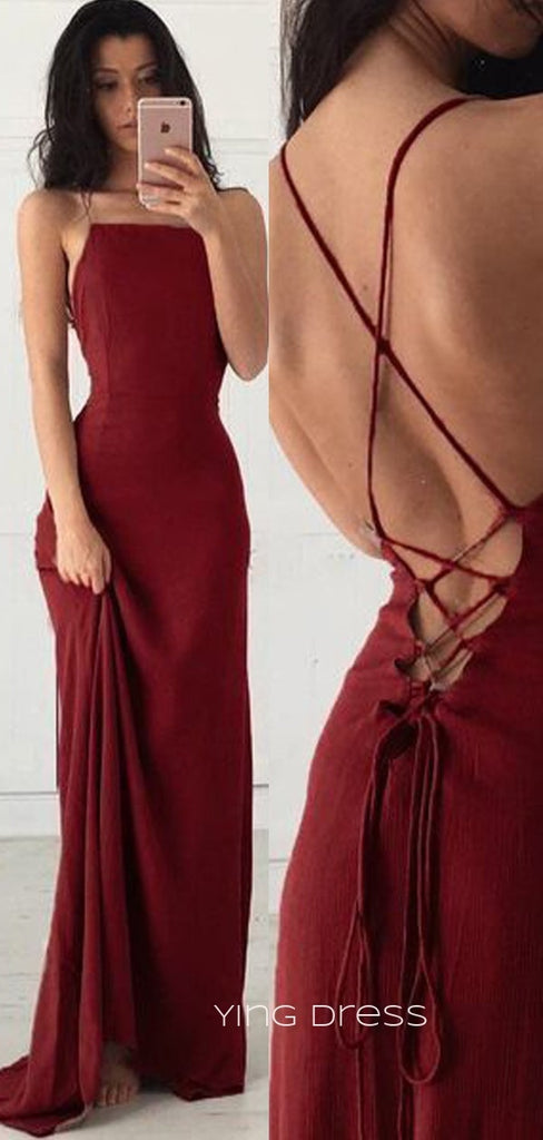 Simple Burgundy Spaghetti Straps Long Evening Prom Dresses, Cheap Custom prom dresses, YD0025