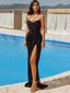 Sweetheart Mermaid Black Sequins Strapless Long Evening Prom Dresses, Custom prom dresses, YD0026