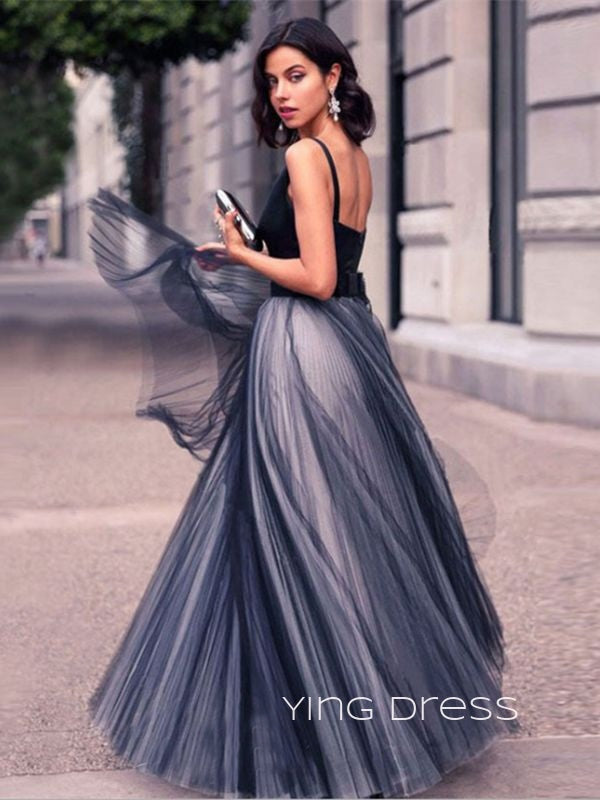 A-line Tulle V-neck Long Evening Prom Dresses, Custom prom dresses, YD0029