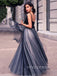 A-line Tulle V-neck Long Evening Prom Dresses, Custom prom dresses, YD0029