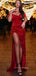 Mermaid Red Satin Side Slit Long Evening Prom Dresses, Custom prom dresses, YD0036