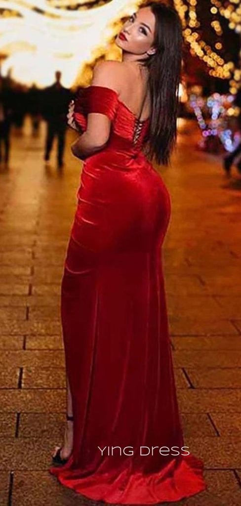 Mermaid Red Satin Side Slit Long Evening Prom Dresses, Custom prom dresses, YD0036