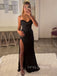 Spaghetti Straps Black Satin Mermaid Long Evening Prom Dresses, Sweetheart Custom prom dresses, YD0040