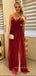 A-line Dark Red Tulle Long Evening Prom Dresses, Spaghetti Straps Custom prom dresses, YD0048