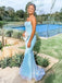 Sparkly Sky Blue Sequins Mermaid Long Evening Prom Dresses, Strapless Custom prom dresses, YD0050