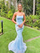 Sparkly Sky Blue Sequins Mermaid Long Evening Prom Dresses, Strapless Custom prom dresses, YD0050