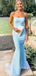 Sparkly Sky Blue Sequins Mermaid Long Evening Prom Dresses, Strapless Custom prom dresses, YD0050