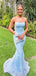 Sparkly Sky Blue Sequins Mermaid Long Evening Prom Dresses, Strapless Custom prom dresses, YD0050