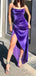 Simple Spaghetti Straps Purple Velvet Mermaid Long Evening Prom Dresses, Side Slit Custom prom dresses, YD0056