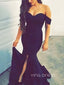 Sexy Mermaid Off Shulder Black Long Evening Prom Dresses, Custom Side Slit Prom Dresses, YD0060