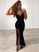 Black Mermaid Sweetheart Halter Long Evening Prom Dresses, Custom Side Slit Prom Dresses, YD0061