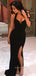 Black Mermaid Sweetheart Halter Long Evening Prom Dresses, Custom Side Slit Prom Dresses, YD0061