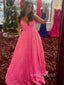 A-line Hot Pink Sequins V-neck Long Evening Prom Dresses, Custom prom dresses, YD0065