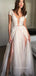 Deep V-neck Tulle Appliques A-line Long Evening Prom Dresses, Custom Prom Dresses, YD0068