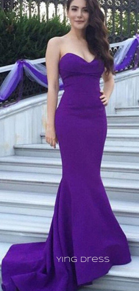 Mermaid Purple Strapless Long Evening Prom Dresses, Custom Cheap Prom Dresses, YD0069