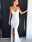 Simple White Jersey Mermaid Long Evening Prom Dresses, Custom Spaghetti Straps Cheap Prom Dresses, YD0070