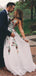 Sexy V-neck A-line White Tulle Appliques Long Evening Prom Dresses, Custom Cheap Prom Dresses, YD0074