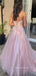 Morden Pink Tulle Appliques A-line Long Evening Prom Dresses, Custom Cheap Strapless Prom Dresses, YD0076