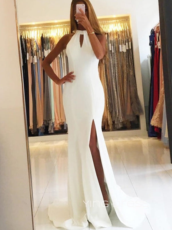 Unique Mermaid Halter High Slit Long Evening Prom Dresses, Custom Cheap Prom Dresses, YD0077