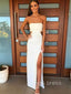 Sexy Strapless White Satin Long Evening Prom Dresses, Custom Cheap Mermaid Prom Dresses, YD0079