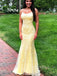 Mermaid Yellow Tulle Appliques Long Evening Prom Dresses, Custom Spaghetti Straps Prom Dresses, YD0080