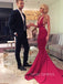 Sexy Backless Red Mermaid Long Evening Prom Dresses, Custom V-neck Prom Dresses, YD0081