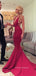 Sexy Backless Red Mermaid Long Evening Prom Dresses, Custom V-neck Prom Dresses, YD0081