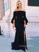 Off Shoulder Black Long Sleeves Long Evening Prom Dresses, Custom Mermaid Prom Dresses, YD0082