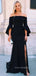 Off Shoulder Black Long Sleeves Long Evening Prom Dresses, Custom Mermaid Prom Dresses, YD0082