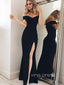 Mermaid Side Slit Black Long Evening Prom Dresses, Custom Off Shoulder Prom Dresses, YD0084