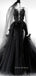 Formal A-line Black Tulle Appliques Long Evening Prom Dresses, Custom V-neck Prom Dresses, YD0085