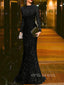 Black Sequins Mermaid Long Sleeves Long Evening Prom Dresses, Custom Sparkly Prom Dresses, YD0086