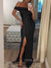 Off Shoulder Black Sequins Mermaid Long Evening Prom Dresses, Custom Side Slit Prom Dresses, YD0087