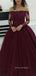 A-line Burgundy Tulle Appliques Long Evening Prom Dresses, Custom Off Shoulder Prom Dresses, YD0088