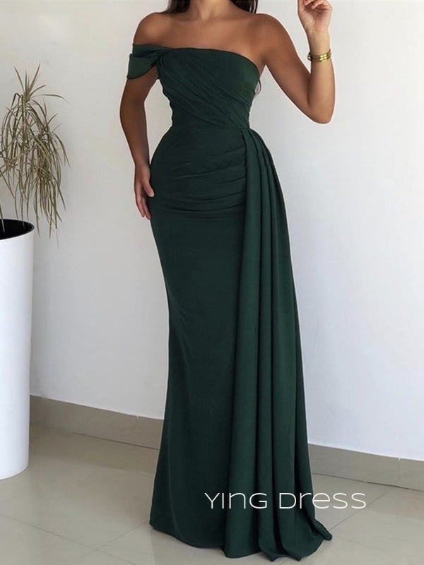 Dark Green Mermaid One Shoulder Long Evening Prom Dresses, Custom Prom Dresses, YD0089