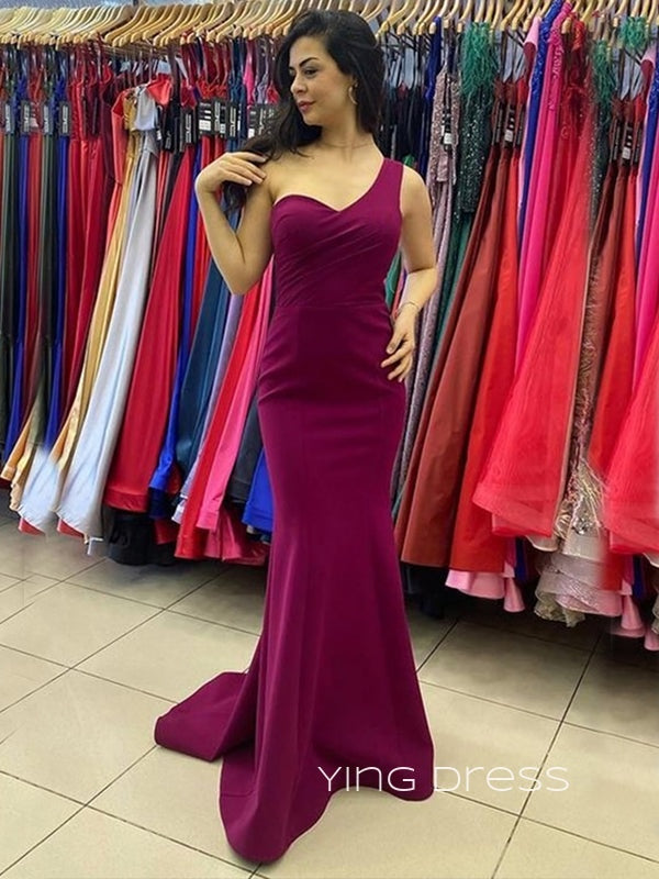 One Shoulder Fuchsia Mermaid Long Evening Prom Dresses, Custom Prom Dresses, YD0097