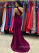 One Shoulder Fuchsia Mermaid Long Evening Prom Dresses, Custom Prom Dresses, YD0097