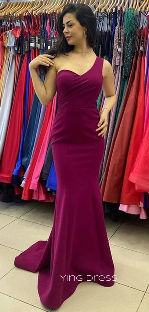 One Shoulder Fuchsia Mermaid Long Evening Prom Dresses, Custom Prom Dresses, YD0097