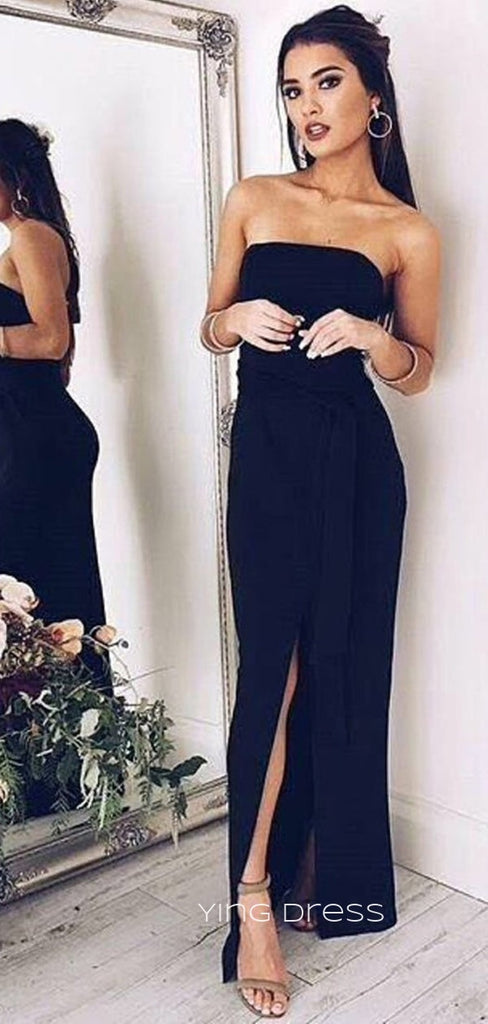 Simple Strapless Mermaid Side Slit Long Evening Prom Dresses, Custom Prom Dresses, YD0098