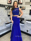 Two Pieces Royal Blue Mermaid Long Evening Prom Dresses, Custom Prom Dresses, YD0100