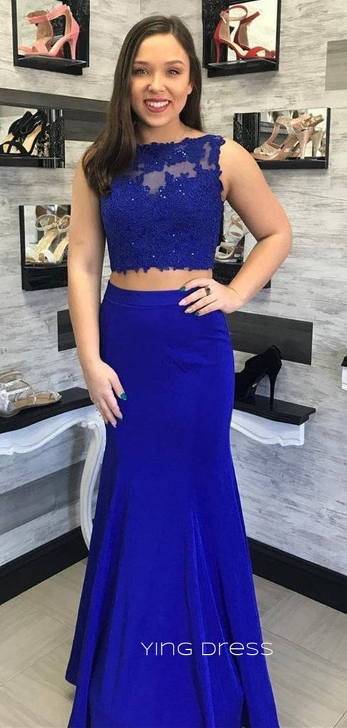 Two Pieces Royal Blue Mermaid Long Evening Prom Dresses, Custom Prom Dresses, YD0100